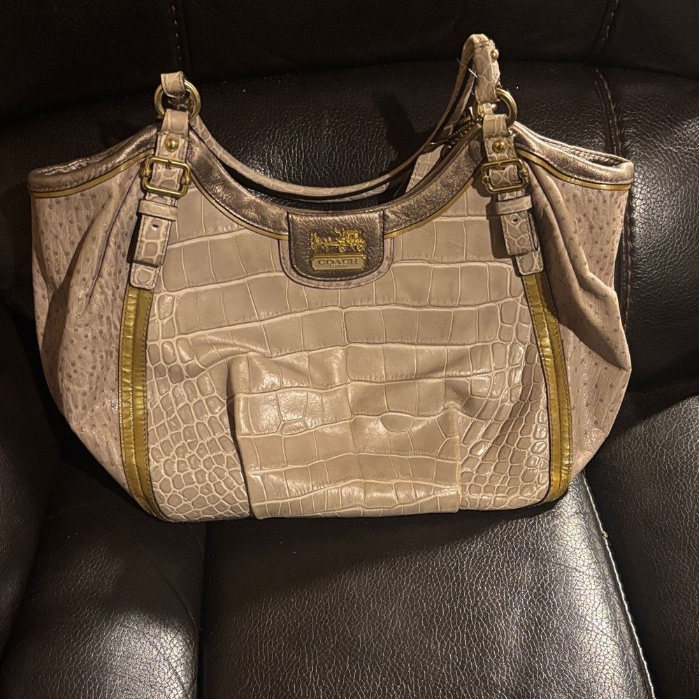 Coach Tan Crocodile Embossed Shoulder Bag